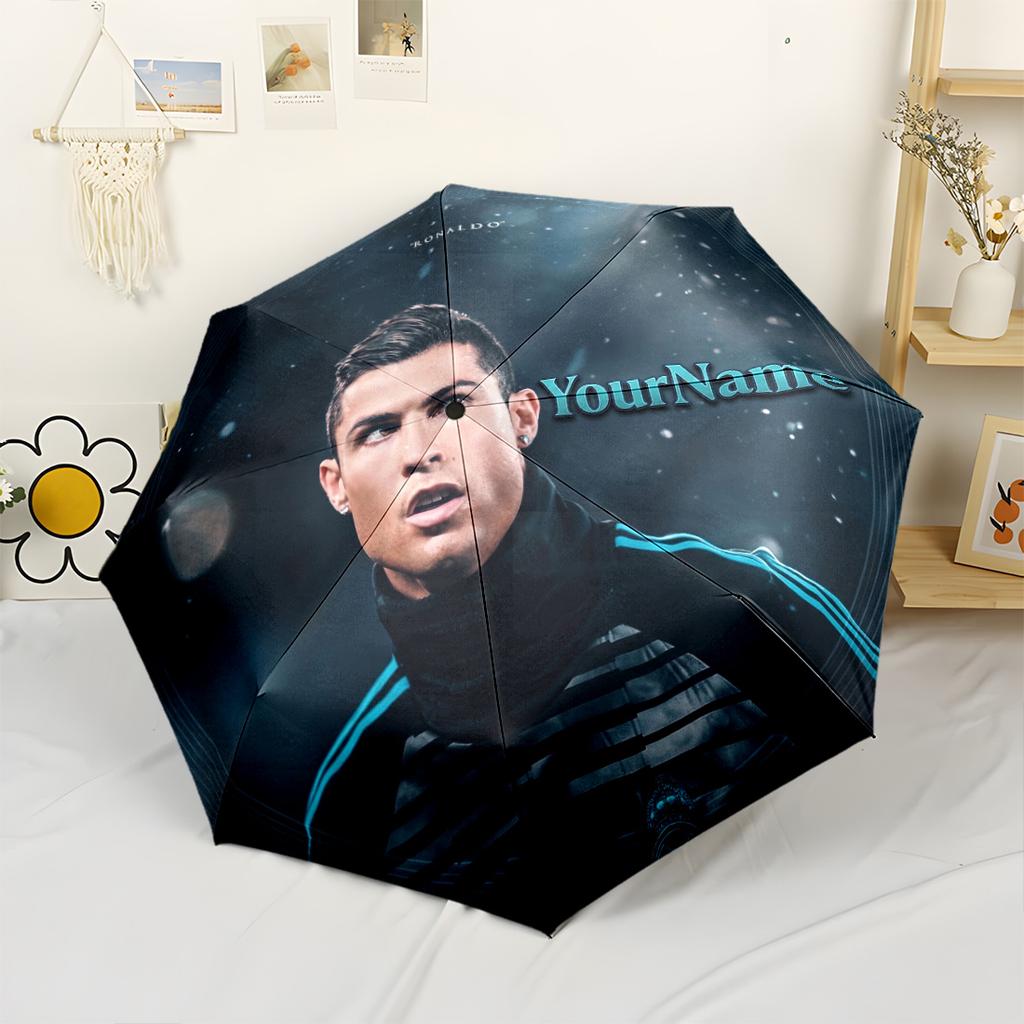 Cristiano Ronaldo Customized Name Umbrella Outdoor Automatic Umbrella Compact Durable 8-Rib Compact Design All-Season Umbrella for Travel