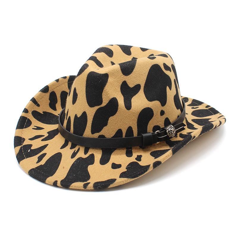 

Cow Patterned Woolen Flat Brim Big Brim Hat Jazz Hat Stage Felt Hat