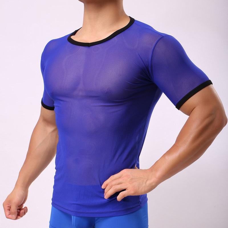 Men's Slim Fit Sexy Mesh Sheer Short Sleeve Gym Tops Chic And Stylish T-shirt