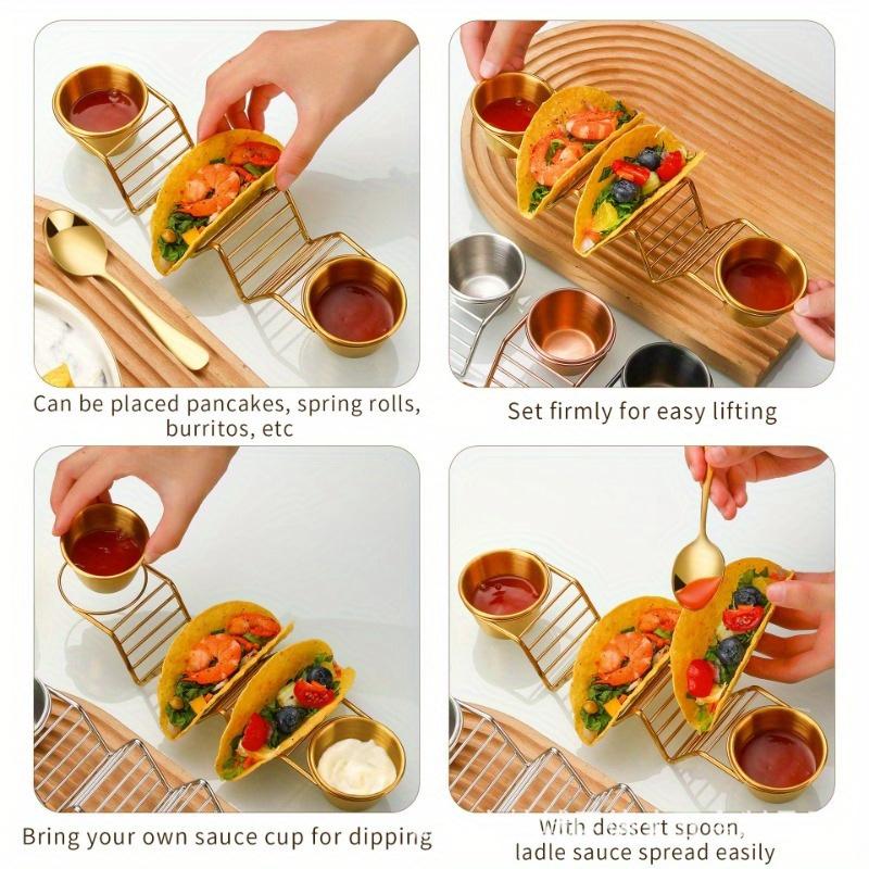 Mexikanischer Pfannkuchenständer aus Edelstahl, Suppendip-Schale, TacoHolderStand, Doppelbecher-Lebensmittelständer