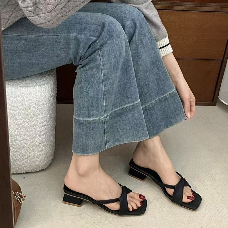 Gentle wind vacation slippers fairy wind with skirt thick high heel cool slippers 2025 summer new explosion