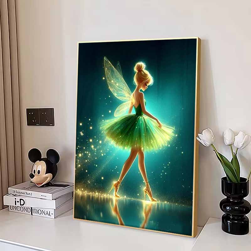 Disney Diamond Painting Tinker Bell Ballet Style Dreamy Art Painting, Diamond Mosaic Cross Stitch Diamond Inlaid Room Decoration Gift