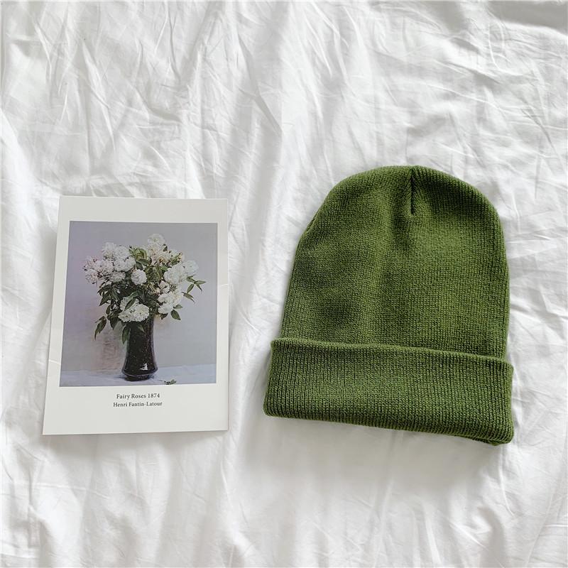 Solid Color Knitted Hat Female Harajuku Versatile Thin Student Wool Hat Female Autumn and Winter Tide Candy Color Pullover Hat