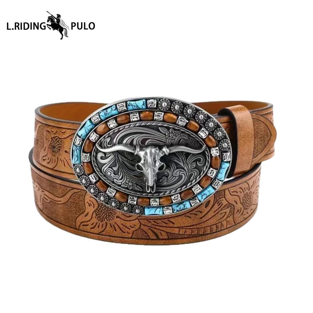 Cintura Western in Denim da Uomo Fibbia a Corno Gioventù Retrò Punk Retrò Stile Retrò
