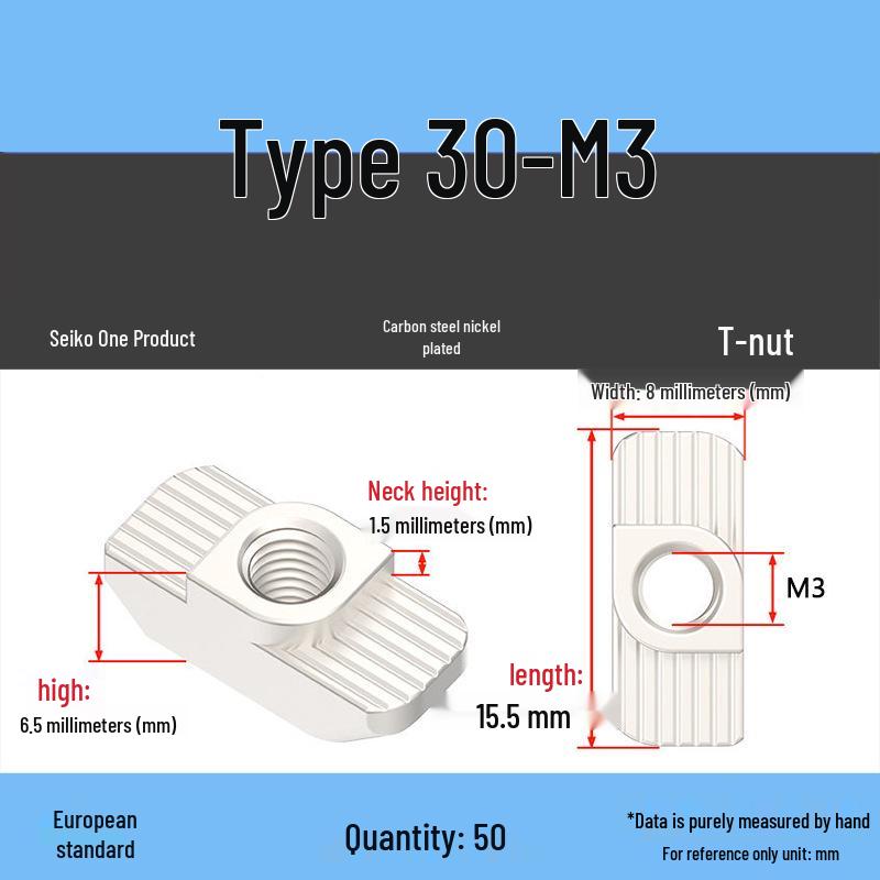 Dadi per Profilati di Alluminio a T-Slot Standard Europeo: Dadi ad alette M3-M8, Tipi 20/30/40/45.
