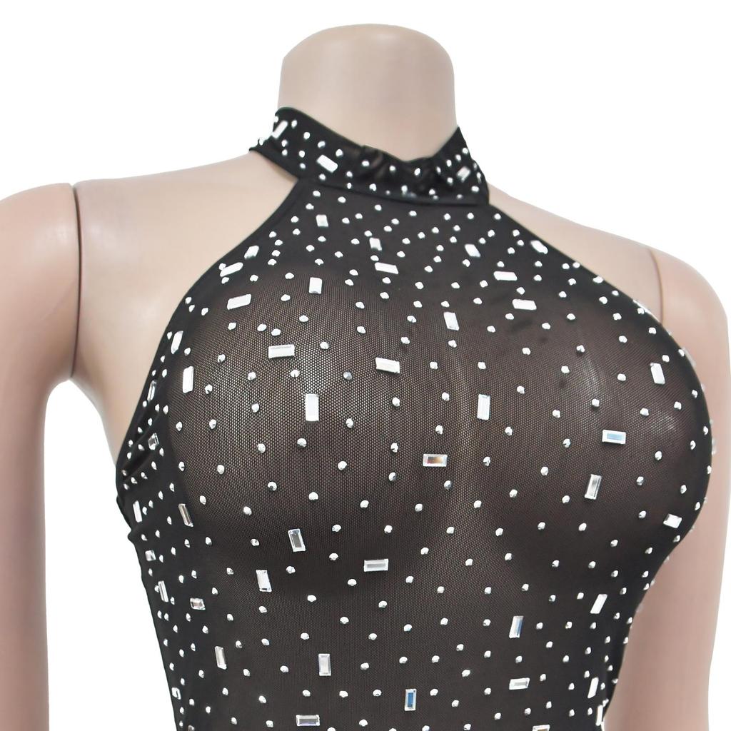 Robe Longue Ajustée à Strass pour Femme - Mode Europe & Amérique