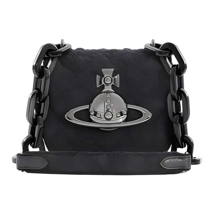 

VIVIENNE WESTWOOD Classic Metal Logo Orborama Jacquard Fabric Cotton Saddle Bag Crossbody Shoulder Bag Women Bags Black 4304007UUK003EBLACK Shopping Bag Set(Basic Set+Shopping Bag)
