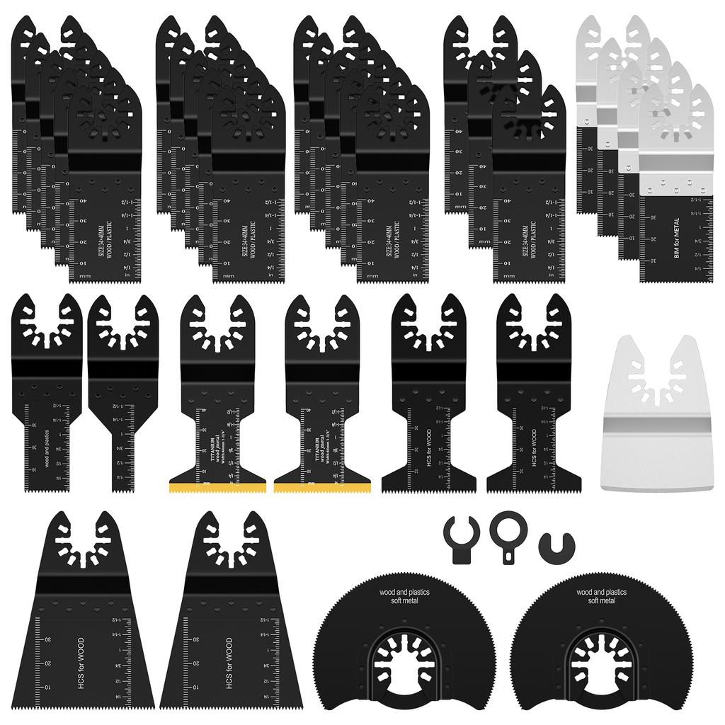 8/33Pcs Oscillating Saw Blade Set Universal Titanium Bimetal Oscillating Multitool Blades with 3 Adapters for Cutting Metal Wood
