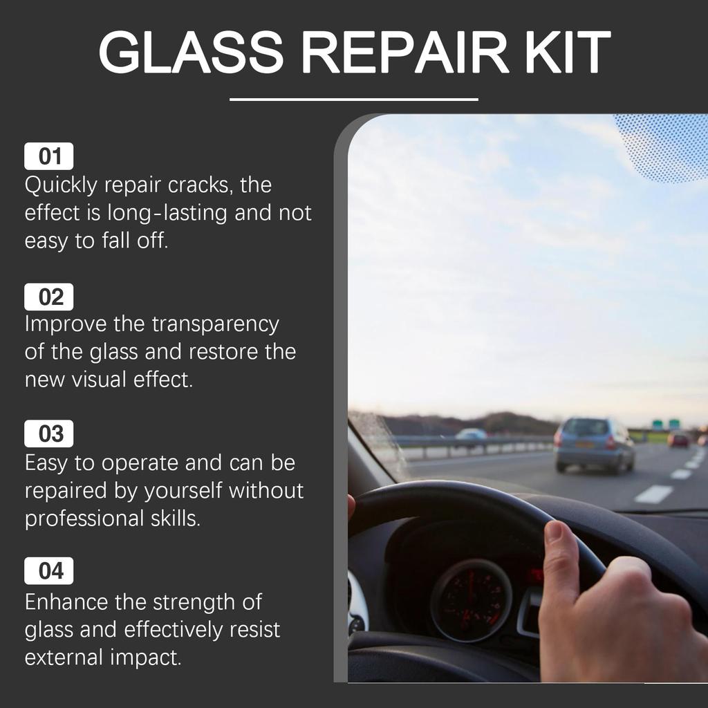 Homonth Glass Repair Kit Car Windshield Scratch and Crack Repair Glue Clear Vision Portable Adhesive 1set