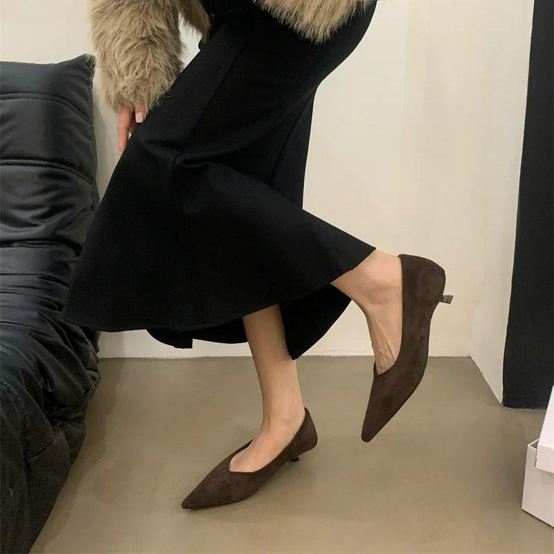 Fashion Bailamos Autumn Women Pumps Shoes Fashion Pointed Toe Slip On Ladies Elegant Single Shoes Thin Low Heel Dress Pumps Shoes Mujer