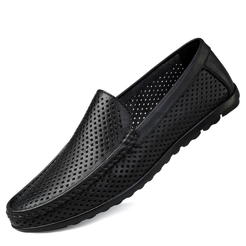 Men s Breathable Casual Leather Moccasins - Soft Sole, Slip-On, Fashionable Hollow Cowhide Design 42