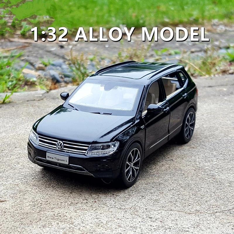 W201:32 Volkswagens Tiguan L SUV Alloy Car Model Diecasts Metal Toy Vehicles Car Model Simulation Sound Light Collection Gift