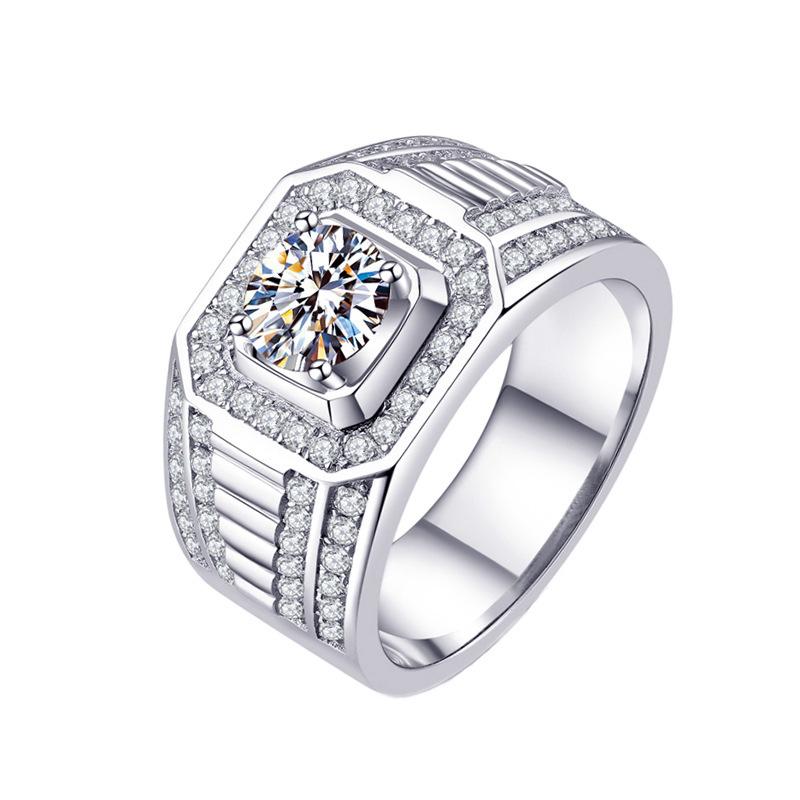 European and American domineering personality one-carat mozzarella diamond big men's ring, fashionable and atmospheric men's business ring ringjewelry