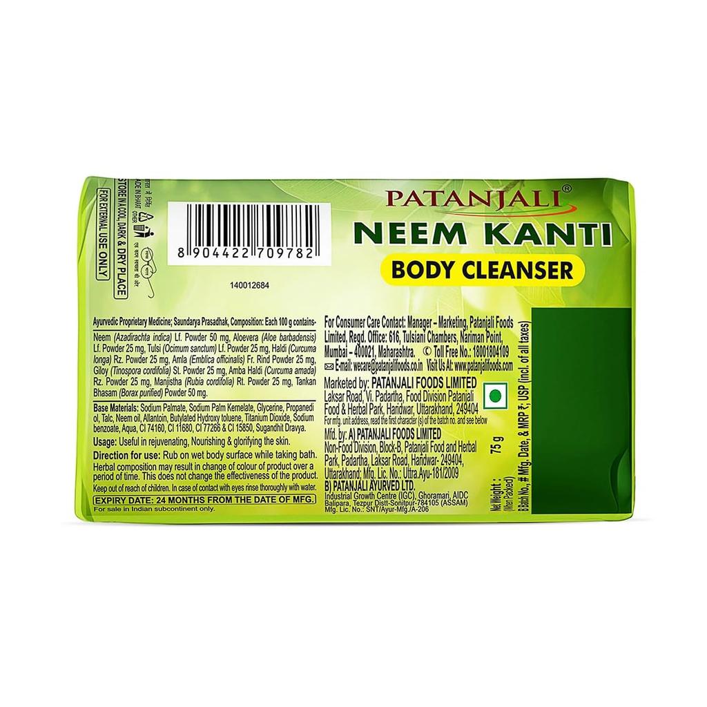 Patanjali Neem Kanti Herbal Body Cleanser Soap Pack Of 5 X 75 g Bars Moisturizing Deep Cleansing Soap For Soft Smooth Skin