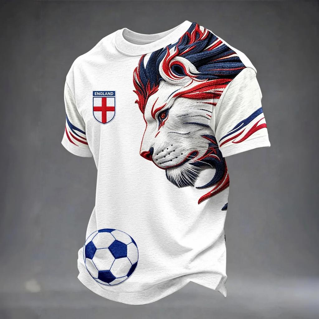 Men's Casual Printed Crew Neck Lightweight Breathable Short Sleeve Shirt Soccer Lion Graphic Design