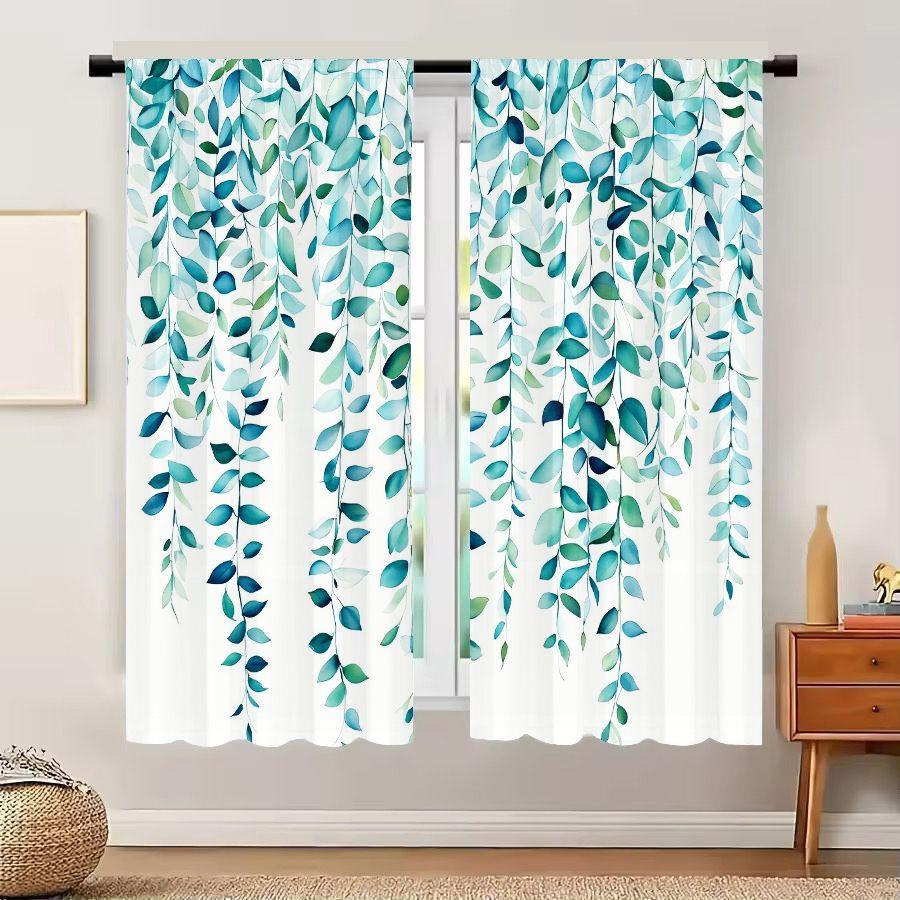 2PCS Digital Printed Curtains, Ivy Waterfall Green Vine Cascade Botanical, Window Drapes for Living Room Bedroom Home Decoration