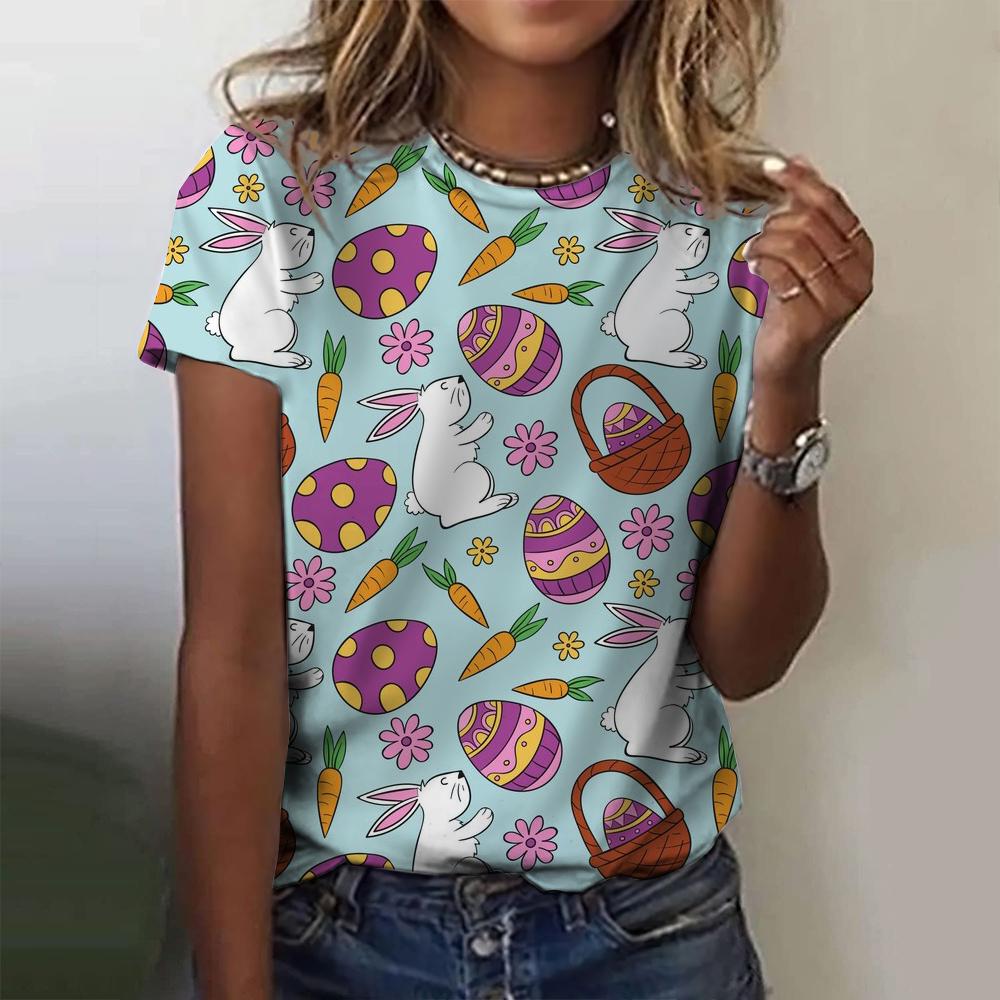 Easter Bunny Women's T-shirt Pattern Girls' Clothes Summer Round Neck Short Sleeve T-shirt Women's Street Wear Oversized Shirt