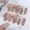 24 Pcs Long Press On Nails With Diamond Pearl Glitter Design Reusable Acrylic Artificial Nail Tips Set