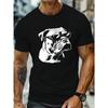 European Sizes Men's Trendy Cool Bulldog With Sunglasses Graphic Print T-Shirt, Breathable Comfy Casual Short Sleeve Top For Big & Tall Males