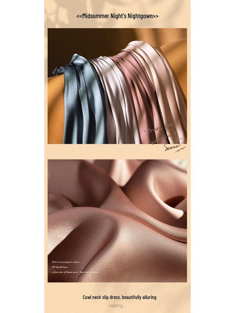 Women's Spaghetti Strap Silk-Style Nightgown - Solid Color Lingerie and Homewear for Spring/Summer