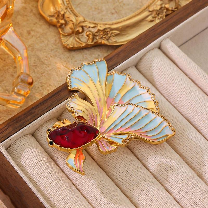 Qingdao Medieval Vintage Color Enamel National Style Boutique Goldfish Brooch Earrings Set