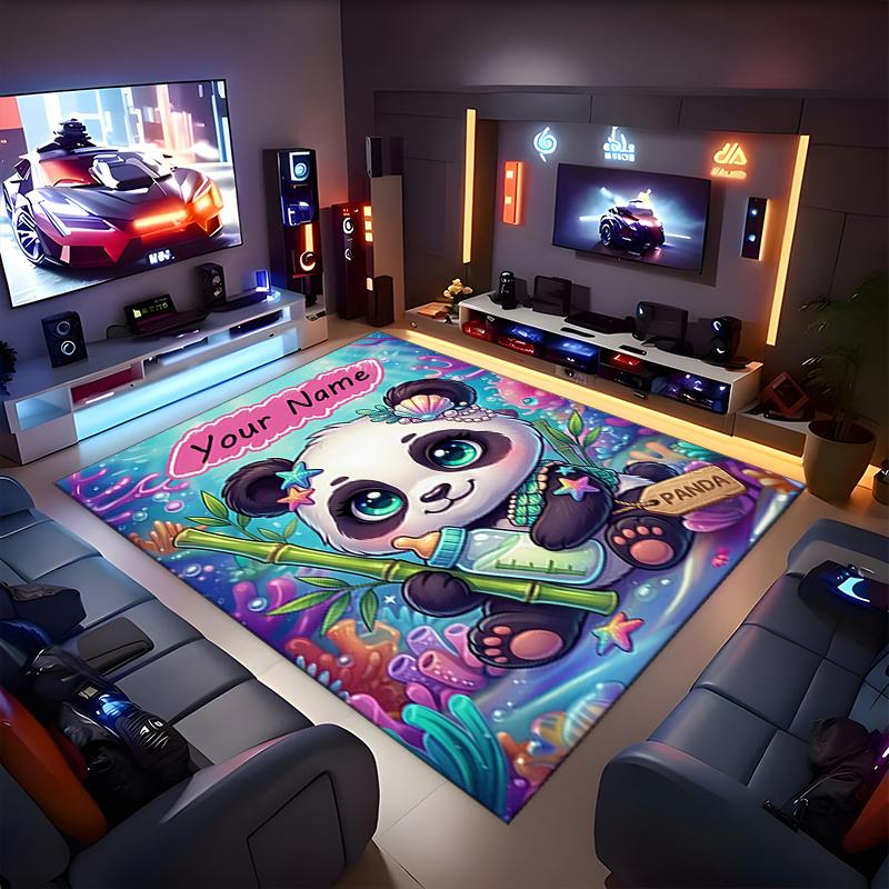 1PC Custom Name Panda Underwater Adventure Theme Floor Mat Ideal for Living Room, Game Rooms, Office, Bedroom,Floor Mat Playful Design