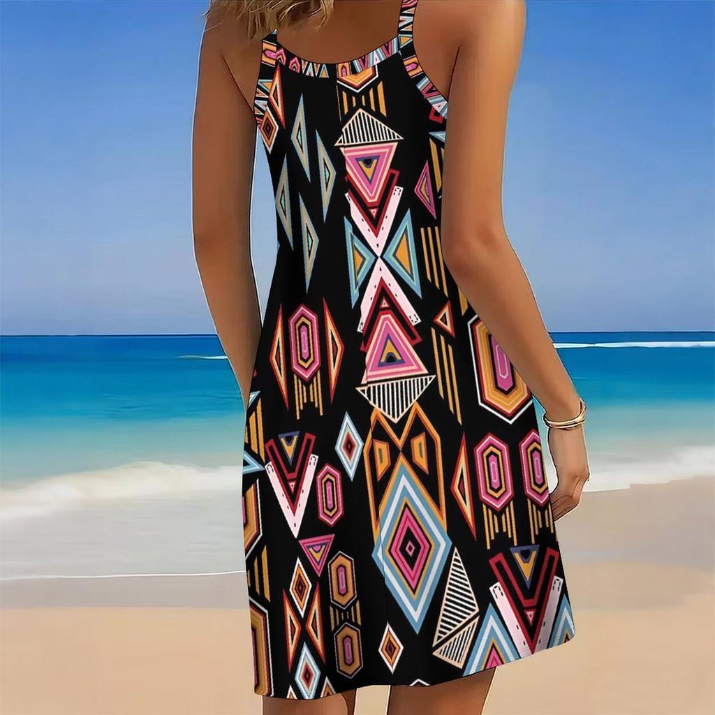 Women's Beach Dress Mini Dress Colorful Geometry Print Casual Modern Dress Sleeveless Loose Fit Outdoor Daily Summer