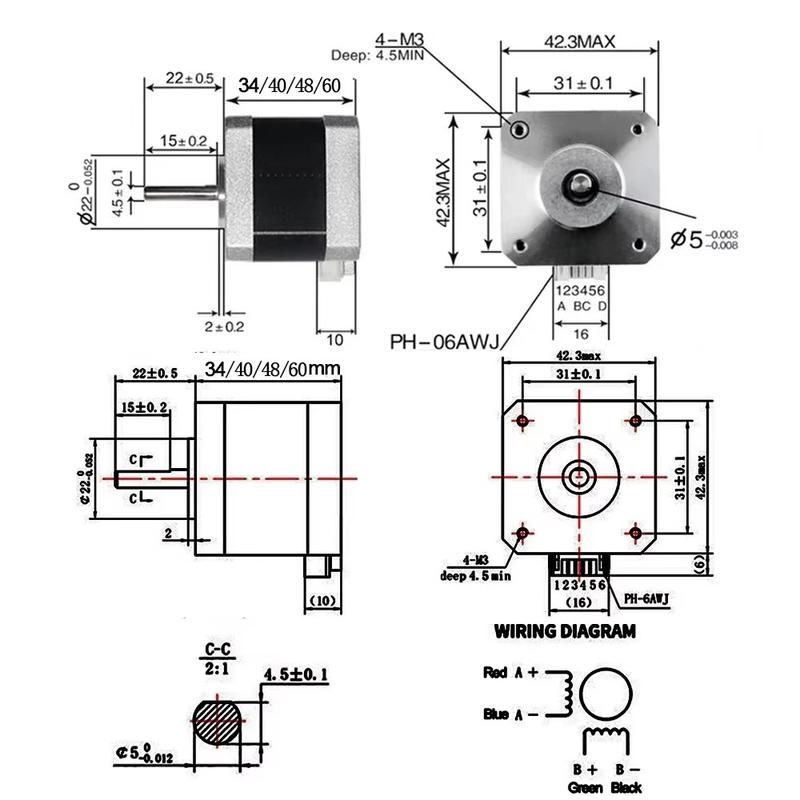 Nema17 Open-loop Stepping Motor 2PH 42mm 4-Lead 1.80 Step Angle 0.28/0.42/0.56/7Nm Driver Kit for CNC Extruder 3D Printer Motor