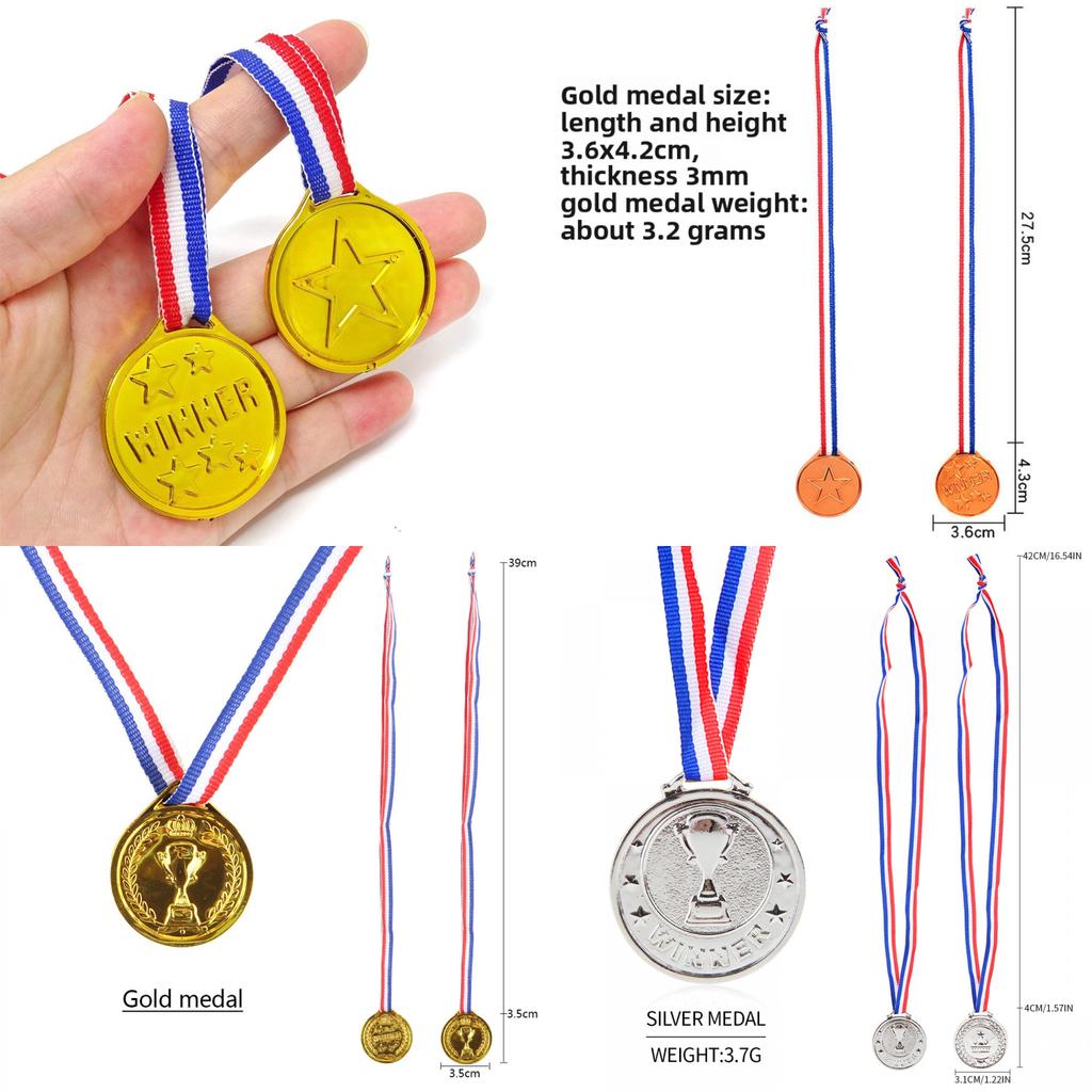 Children Plastic Gold Silver And Bronze Medal With Hanging Ropes For Sports Events And Party Gifts