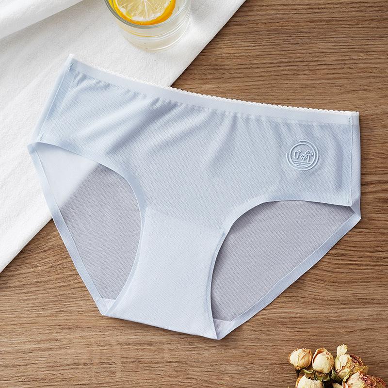 

Летнее ультратонкое бесшовное женское нижнее белье из ледяного шелка, трусы с завышенной талией, антибактериальные трусики из чистого хлопка, дышащие, быстросохнущие XL светло-синий