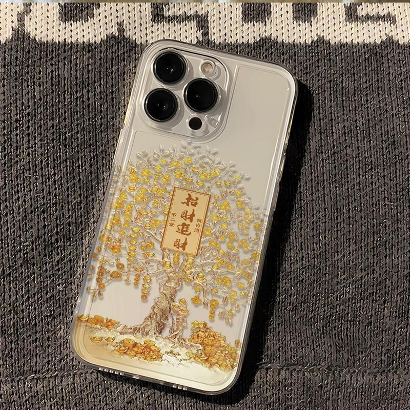 Gold and silver ingot tree is suitable for Apple 15plus mobile phone case iPhone16 transparent 13promax soft 12 anti-drop xr.