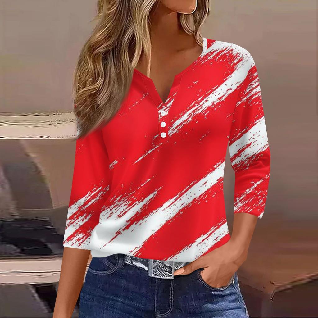 Women's Casual Fashion V-neck Loose Versatile Halloween Print Three-quarter Sleeve Top