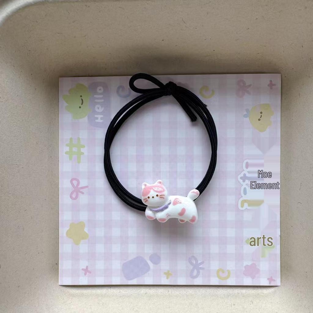 Cartoon Kitten Hair Tie: Cute Girly Rubber Band & Bracelet Mori Style
