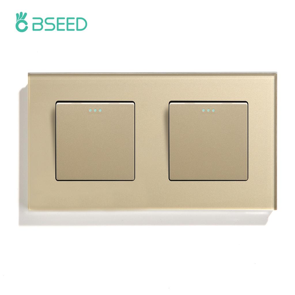 BSEED Double 1/2/3Gang Wall Light Switches 1Way Mechanical Button Switch On Off Glass Panel EU Standard 157mm