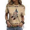 Western Aztec Geometric Print Round Neck T-Shirt Fashion Casual Medium Stretch Shirt Women'S Short Sleeve Top