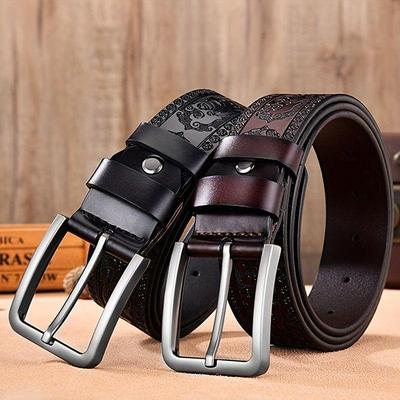 Men's Phoenix Pattern Perforated Pin Buckle Belt - High Quality, Injection Molded, Embossed Design.