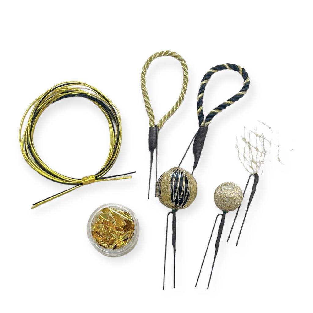 Black and Gold Hair Ceremony Hair Tamakanzashi Hairpin with Mizuhiki and Gold Braided Graduation Japanese Wedding Ornament, Coming-of-Age Accessory,