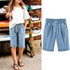 Girl Summer Shorts Elastic Waist Adjustable Drawstring Casual Shorts with Pockets Loose Fit Wide Leg Shorts
