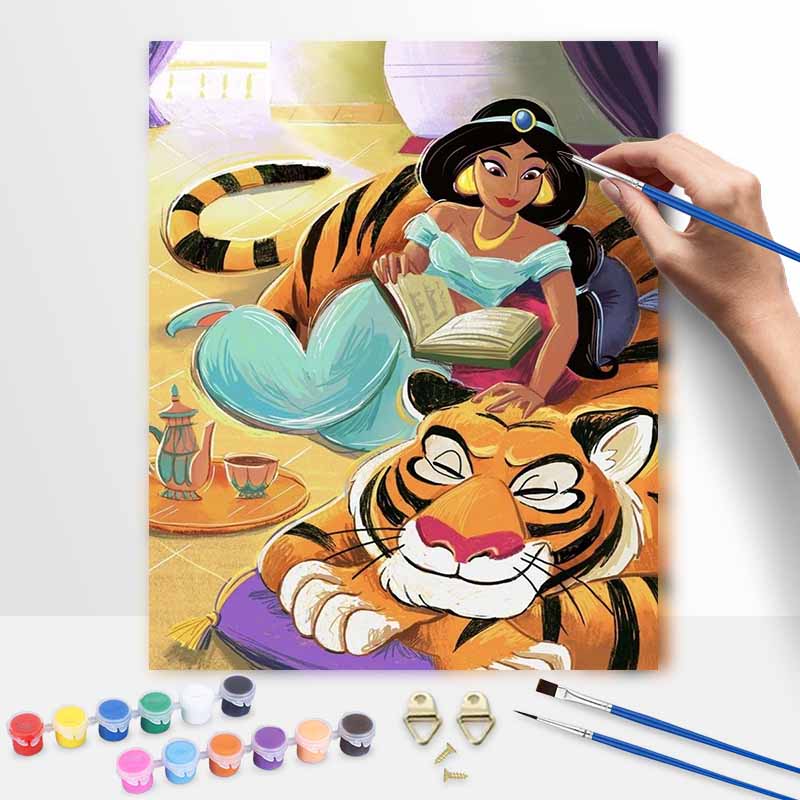 Disney oil painting Jasmine and Rajah handmade diy art painting home decor 30x40cm