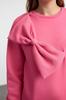 Women's Fashionable Stylish Sweatshirt Pink Thin Crew Neck Ribbon Detailed Oversize Comfortable Cut Knitted Sweatshirt