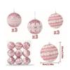 Christmas Ball Ornaments Set 9Pcs Glitter Pink Floral Ball Hanging Decorations Shatterproof Baubles for Party