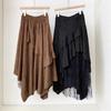 Lace splicing high waist cover slim mid-length skirt women's autumn new Korean version of versatile a-word skirt