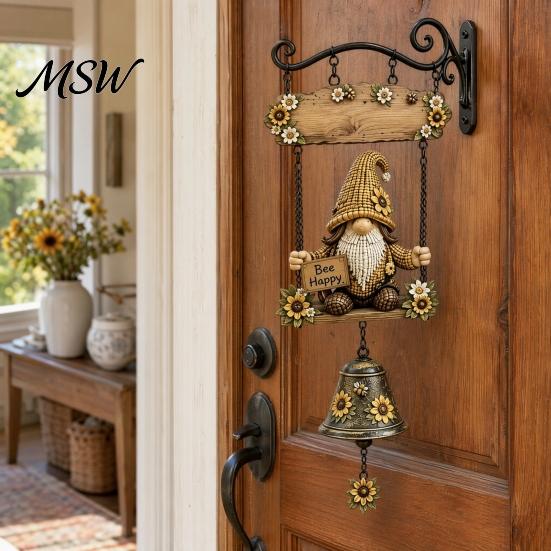 Cartello di Benvenuto Personalizzabile con Gnomo da Giardino e Campanella, Campanello da Porta Appeso per Esterno, Campanelle Eoliche con Numero Civico Uniche per Decorazioni di Patio, Casa, Portico, Cortile Campanella