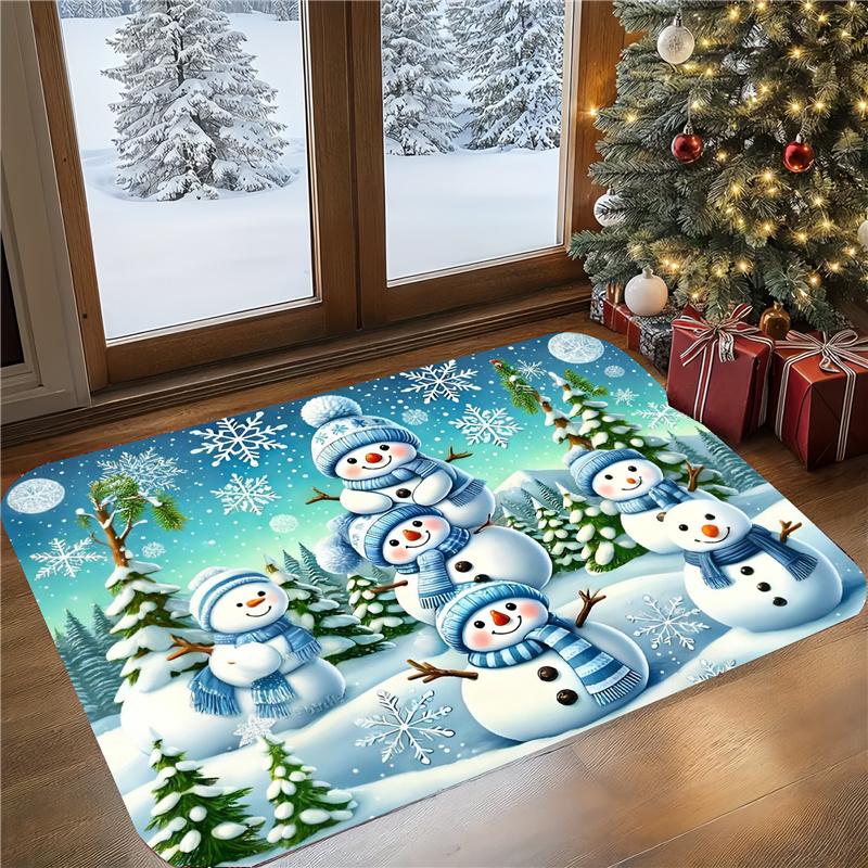 1pc Festive Snowman Welcome Doormat - Indoor/Outdoor Flannel Mat for Christmas, High-Quality, Machine Washable, Ideal for Kitche