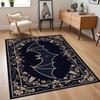 1pc Large Halloween Bat Area Mat Mat - Gothic Navy Blue & Golden floor mat with, Machine Washable Non-Slip Backing, Spooky Home