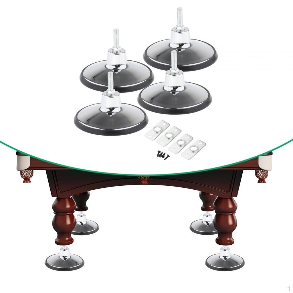 4-Pack Billiard Table Leg Levelers - Adjustable Height Metal Leveling Feet For Pool & Game Tables
