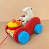 Pull String Wooden Car Toy Toddlers Boys Girls Cartoon Animal Drum Beating Vehicle Toy Educational Motor Skill Early Development Pulling Rope Car