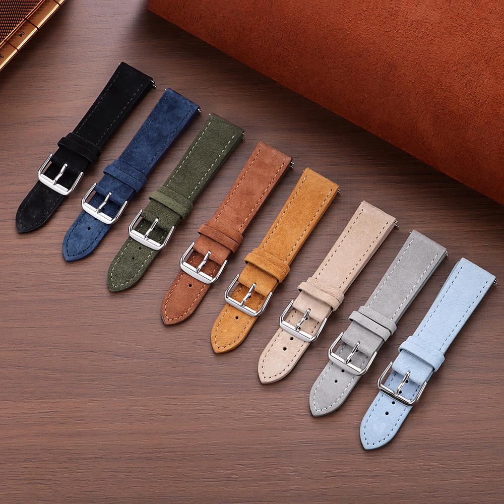 18 19 20 22 24mm Suede Strap Band Quick Release Vintage Cowhide Bracelet Calfskin Wristband Belt  Accessorie for Seiko for Omega