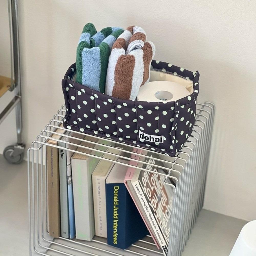 Polka Dot Storage Basket Square Stripe Home Decoration Basket INS Style Desktop Organizer Basket Black Dot