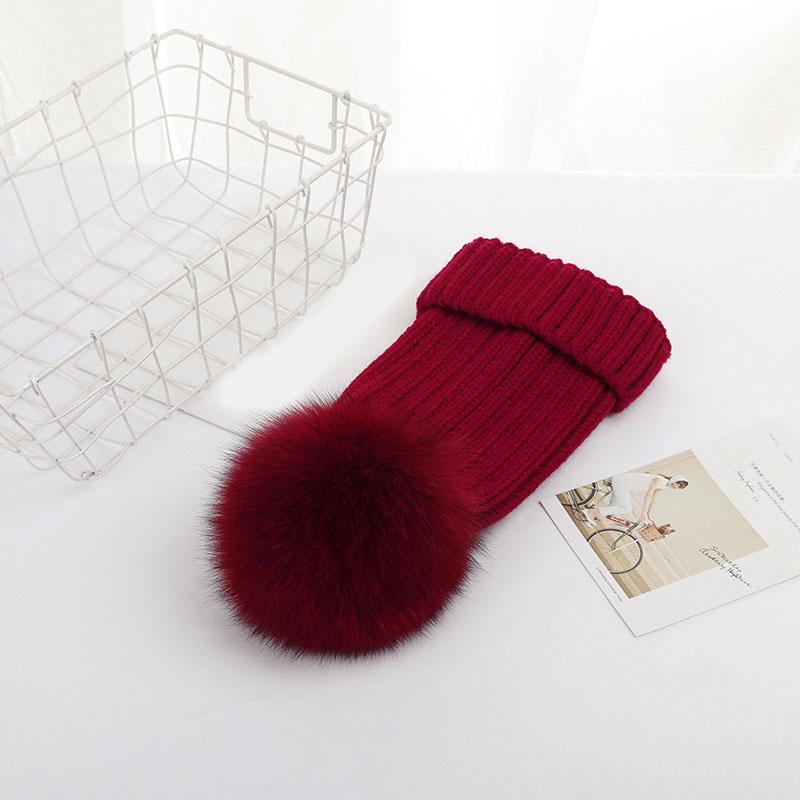 Hot Sale Drop Shipping Hot Sale Winter Warm Thick Fox Fur Pom Pom Fur Ball Beanie Hat